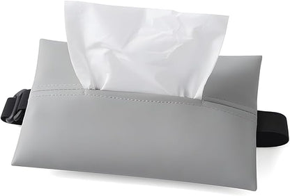 YoRise Car Tissue Holder, PU Leather Car Napkin Holder with Adjustable Strap, Center Console Tissues Box Cover, Sun Visor Organizer Keep Auto Tidy, Vehicle Headrest Storage Accessories (Gray)