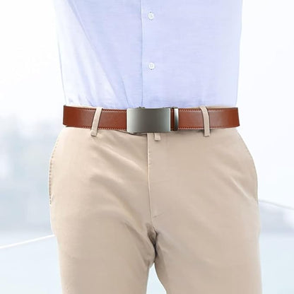 2 Pack Ratchet Belt 1 3/8", Mens leather Dress Belt in Gift Set Size 28"-62" Adjustable waist Trim to Fit