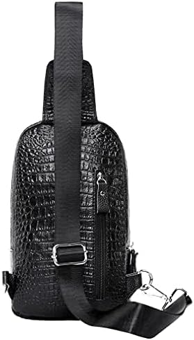 Hebetag Crocodile Genuine Leather Sling Bag Backpack for Men Travel Outdoor Hunting Hiking Camping Crossbody Shoulder Chest Pack Daypack Black