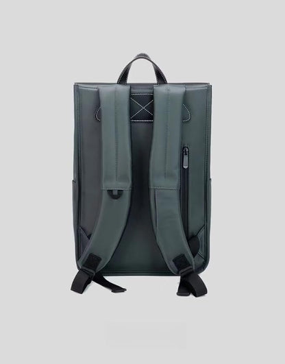 Multi-Compartment Laptop Backpack, PU Leather, Black, with Reinforced Handle and Multiple Storage Pockets
