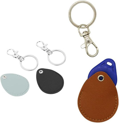 5 Pack RFID Key Fob Holder PU Leather Proximity ID Card Key Chain Protector Case Cover with Key Carabiner Clip Keychain Rings Keeper for 125khz RFID Keyfob Token Tag Door Entry Access Control