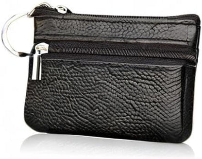 Hibate Black Small Mini Size Leather Coin Purse Change Pouch for Women Men Kids with Zip Key Ring