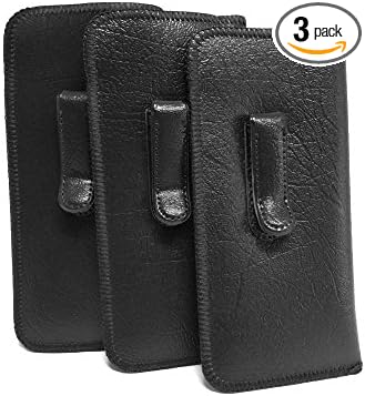 Calabria Soft Slip-In Glasses Case Pocket Metal Clip Black (3 Pack) for Men/Women Synthetic Leather Felt Lining 6.5"x3"