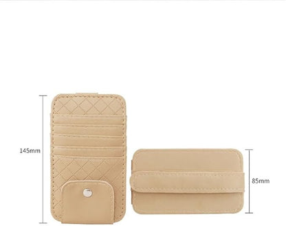 Car Sun Visor Leather Organizer Pocket - Card & Glasses Holder, Stylish Interior Accessory (Brown)