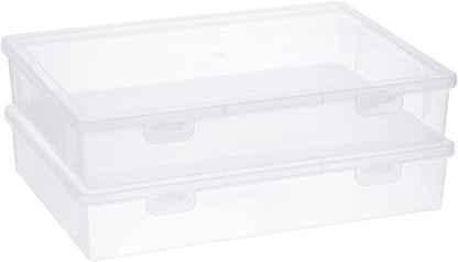 BTSKY Clear Plastic Storage Box with Flap Lid, Multipurpose Craft Organizers and Storage Box Art Supply Storage Organizer Plastic Sewing Box for Beads Pencils Notebooks, 2 Pack Medium