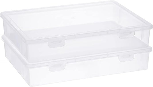 BTSKY Clear Plastic Storage Box with Flap Lid, Multipurpose Craft Organizers and Storage Box Art Supply Storage Organizer Plastic Sewing Box for Beads Pencils Notebooks, 2 Pack Medium