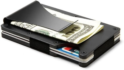 Leatherboss Wallet for Men RFID Blocking Minimalist Metal Card Holder with Money Clip Holds Credit Cards and Cash (Black)