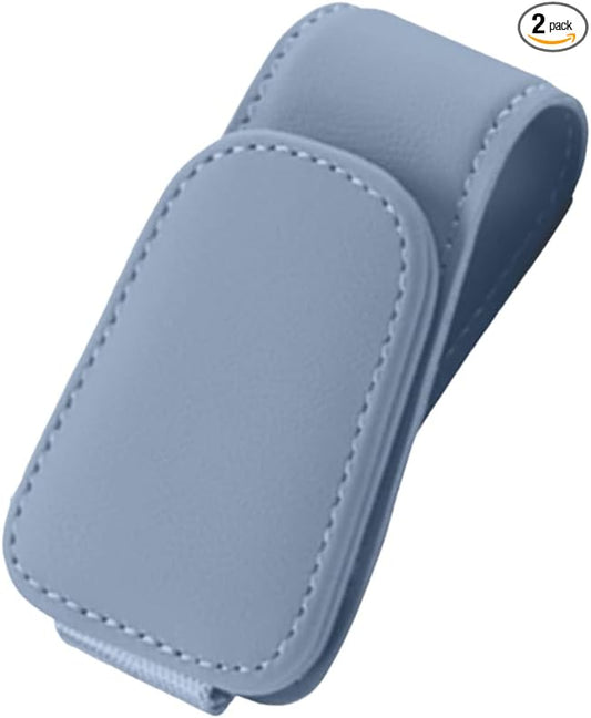 2 Pack Magnetic Leather Sunglass Holder, Eyeglass Hanger Clip for Car Sun Visor, Suitable for Different Size Eyeglasses (Blue, 2 Pack)