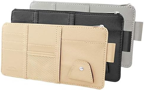 JEYODA Car Sun Visor Organizer Auto Car Visor Pocket and Interior Accessories Car Storage Organizer with Multi-Pocket Net Zippers (Style 1-Black), 1942