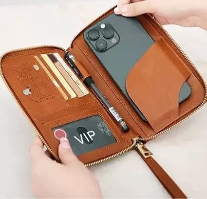 Multi-Functional RFID Passport Wallet,Travel Wallet for Men & Women,With zipper, anti-theft passport holder，Slim Leather Cover for Credit Cards, Tickets, Cash (Sky blue)