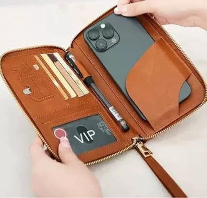 Multi-Functional RFID Passport Wallet,Travel Wallet for Men & Women,With zipper, anti-theft passport holder，Slim Leather Cover for Credit Cards, Tickets, Cash (Sky blue)