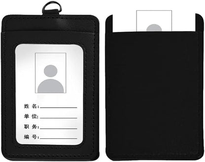 2 Pieces PU-Leather Badge Holder Vertical ID Badge Holder PU-Leather ID Card Holder Waterproof-Splash Work Name Credit Card Case for Office ID, Black