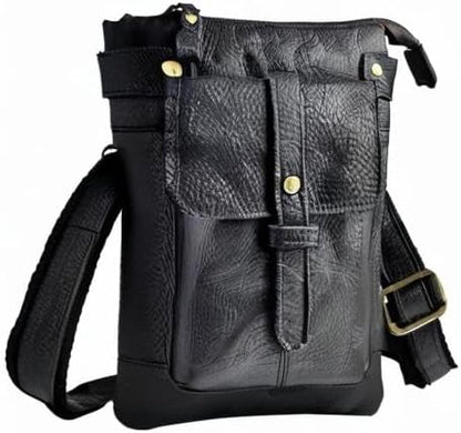 Le'aokuu Mens Genuine Leather Fanny Small Messenger Shoulder Satchel Waist Bag Pack 8711