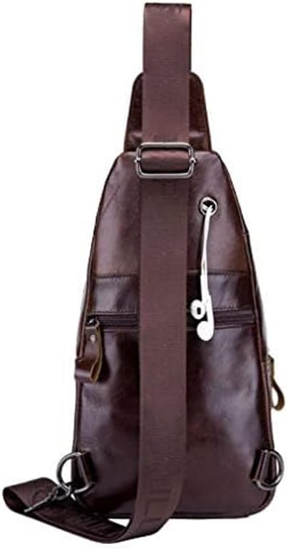 Hebetag Leather Sling Bag Hiking Daypack for Men Women Outdoor Travel Camping Fishing Crossbody Shoulder Chest Pack Backpack, Coffee
