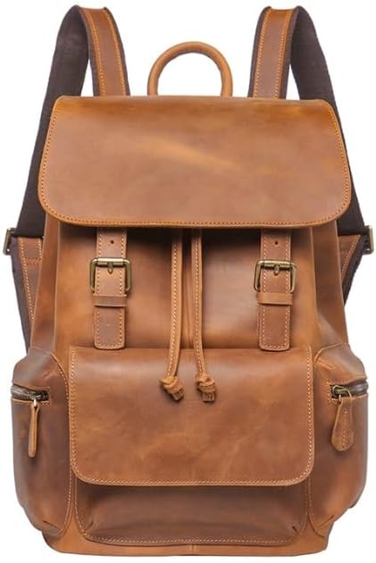 Retro Men's Business Travel Backpack Made of Genuine Leather Large Capacity Suitable for Carrying A Laptop
