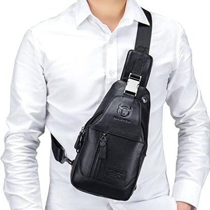 Hebetag Leather Sling Bag Crossbody Backpack for Men Women Travel Outdoor Camping
