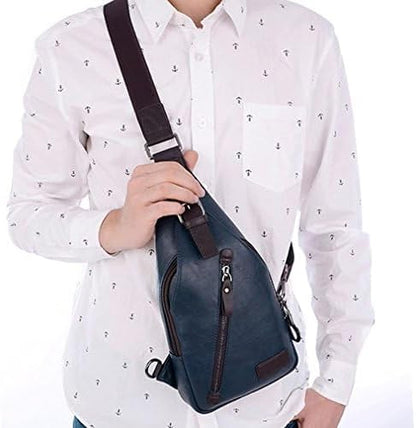 Hebetag Leather Sling Bag Crossbody Backpack for Men Women Travel Outdoor Camping
