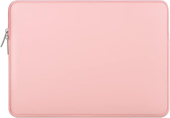 RAINYEAR 14 Inch Laptop Sleeve Soft PU Leather Case Protective Water Resistant Zipper Cover Carrying Bag Compatible with 14" Notebook Computer Chromebook, 14 MacBook Pro/Max(Pink)