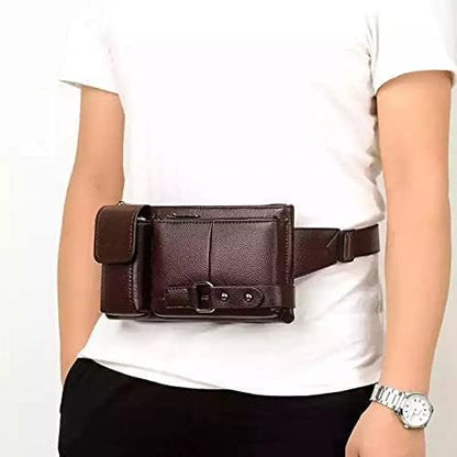 Men's Leather Sling Bag,Chest Shoulder Backpack, Water waterproof Crossbody Bag