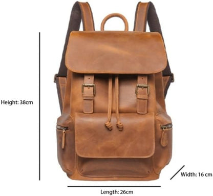 Retro Men's Business Travel Backpack Made of Genuine Leather Large Capacity Suitable for Carrying A Laptop