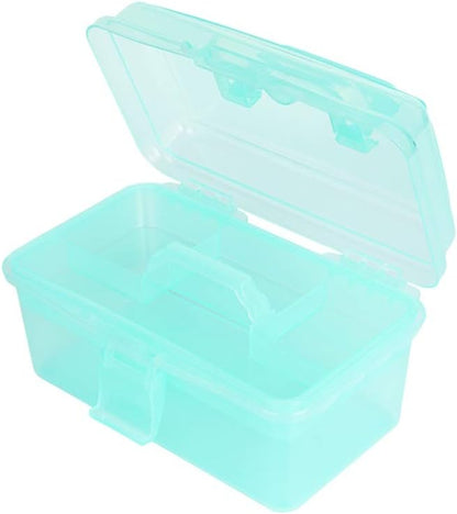 BangQiao Multipurpose Plastic Art and Craft Supply Storage Container Bin Case with Removable Tray and Handle, First Aid Box Organizer, Clear&Green