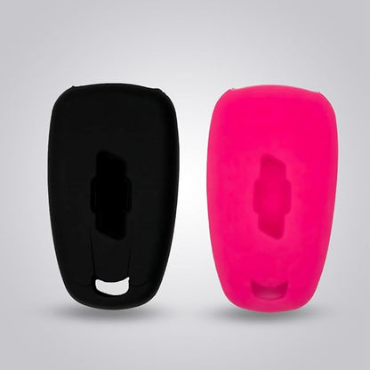 Autobase Silicone Key Fob Cover for Chevy Malibu Camaro Trax Traverse Trailblazer Sonic Cruze Blazer Volt Equinox Spark | Car Accessory for Chevrolet | Key Protection Case 2 Pcs (Black & Pink)