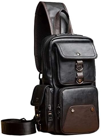Hebetag Leather Sling Bag Crossbody Backpack for Men Women Travel Outdoor Camping