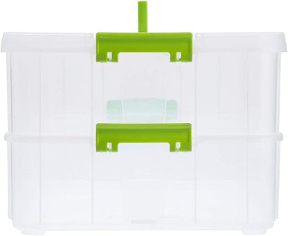 BTSKY 2 Layer Stack & Carry Box, Plastic Multipurpose Portable Storage Container Box Handled Organizer Storage Box for Organizing Stationery, Sewing, Art Craft, Jewelry and Beauty Supplies Green