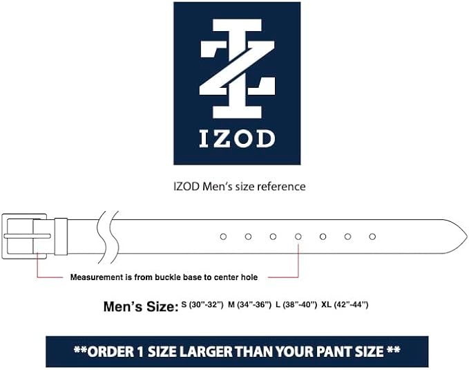 IZOD Men's Leather Belt - Feather Edge Stitching, Double Loop Strap, 1 3/8" for Work, Dress, Casual