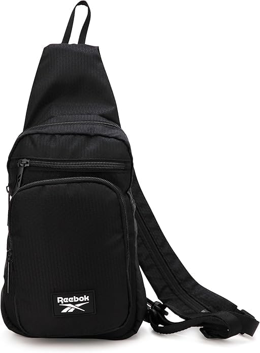 Reebok Unisex Crossbody Sling Bags – Compact Convertible Strap Cross Body Bag Travel Sling Bag - Gym & Travel Essential, Cosmos Black With White Logo
