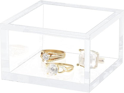 AITEE Small Acrylic Box with Lid, Clear Cube Display Case, Multi-Purpose Box Square for Holding Staples, Paper Clips, Stamps, Display in Office, Home