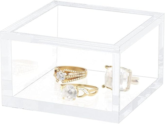 AITEE Small Acrylic Box with Lid, Clear Cube Display Case, Multi-Purpose Box Square for Holding Staples, Paper Clips, Stamps, Display in Office, Home