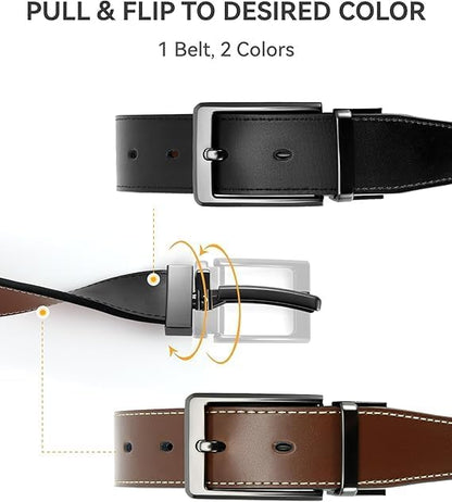 CHAOREN Reversible Mens Belt 1 Piece – Leather Belt Men for Dress Pants - Single Belt, 2 Colors