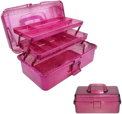 3 Layer Stackable Arts and Crafts Organizer Storage, Multipurpose Sewing Box Plastic Tackle Box Organizer with Lib, Storage for Tools, Makeup, Snack, Art Supply, Sewing Supply(Fuchsia)