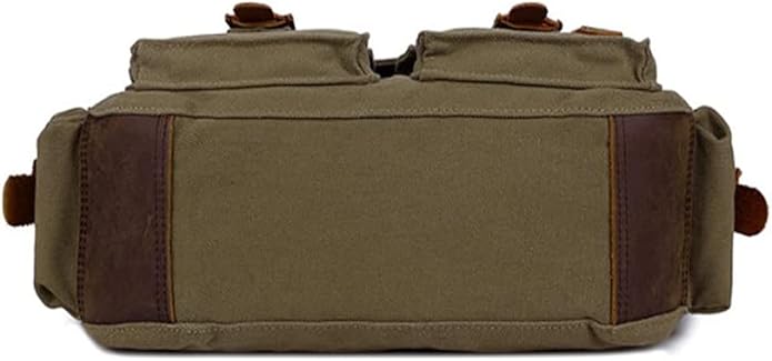 Sechunk Vintage Military Leather Canvas Laptop Bag Messenger Bags Medium