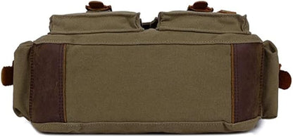 Sechunk Vintage Military Leather Canvas Laptop Bag Messenger Bags Medium
