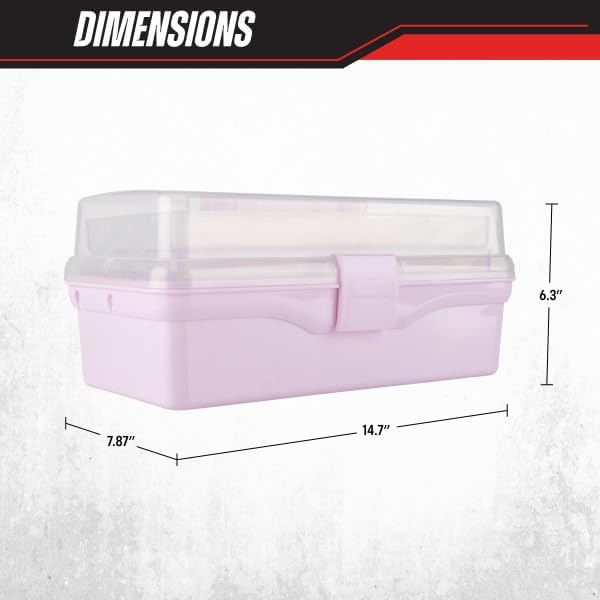 14” Plastic Tackle Box Organizer - 3-Layer Portable Sewing Box, Art Caddy, Craft Storage, First Aid Medicine Utility Toolbox or Hair Accessories Organizer with Latch and Handle by Stalwart (Pink)