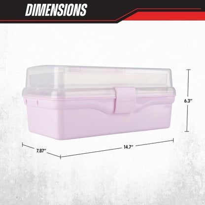 14” Plastic Tackle Box Organizer - 3-Layer Portable Sewing Box, Art Caddy, Craft Storage, First Aid Medicine Utility Toolbox or Hair Accessories Organizer with Latch and Handle by Stalwart (Pink)