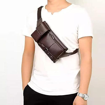 Men's Leather Sling Bag,Chest Shoulder Backpack, Water waterproof Crossbody Bag