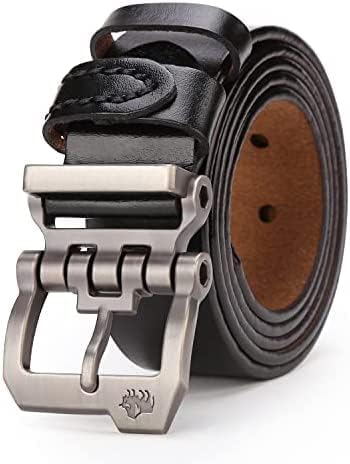 BISON DENIM Men's Belts Leather Dress Genuine Leather Classic Heavy Duty Buckle Belt Casual for Jeans