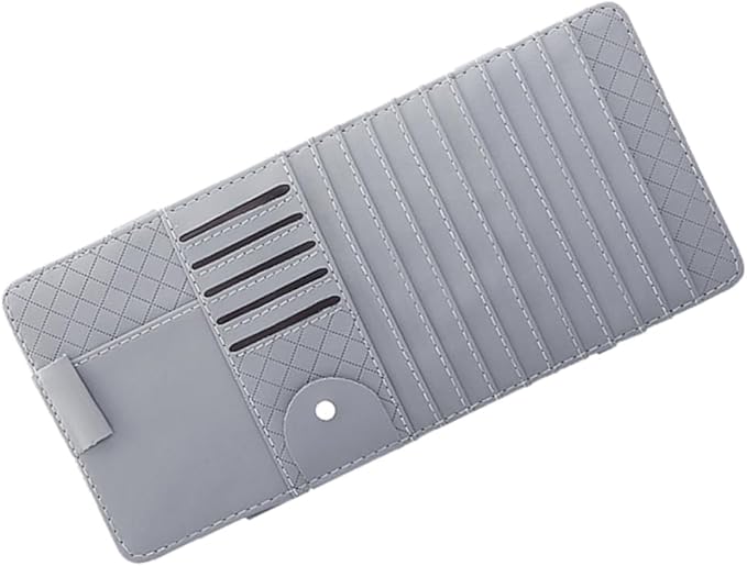 PartyKindom Multi-Functional Sun Visor Organizer Bag for Car Premium Leather Storage for Pens and Cards Practical Vehicle Accessory Gray
