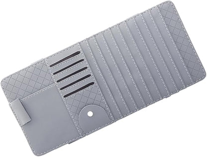 PartyKindom Multi-Functional Sun Visor Organizer Bag for Car Premium Leather Storage for Pens and Cards Practical Vehicle Accessory Gray