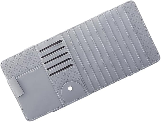 PartyKindom Multi-Functional Sun Visor Organizer Bag for Car Premium Leather Storage for Pens and Cards Practical Vehicle Accessory Gray