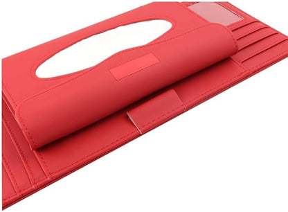 Car Sun Visor Organizer,Tissue Holder Multifunctional Tissue Box Glasses Holder Card Package CD Bag,Red