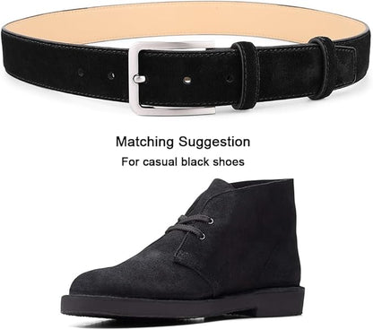 Men's Belt Casual Genuine Leather Suede Belts for Men 1 3/8" Wide Elegant Golf Dress Belt