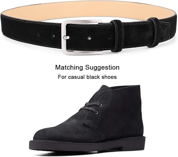 Men's Belt Casual Genuine Leather Suede Belts for Men 1 3/8" Wide Elegant Golf Dress Belt