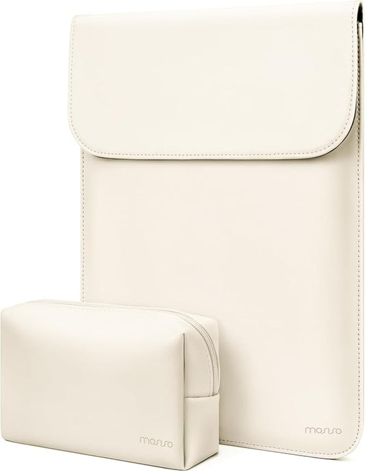 MOSISO Laptop Case 13.3 inch, 13-13.3 inch Laptop Sleeve Compatible with MacBook Neo 13 A18 Pro A3404 /Air 13/Pro 13/Pro 14 M5 M4 M3 M2 M1, Faux Suede Leather Case with Small Bag, Beige