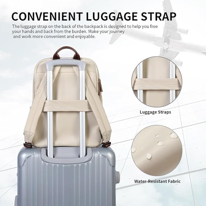 Laptop Backpack for Women,Carry on Travel Backpack Casual Work Business Backpacks Purse College,14 Inch,Apricot
