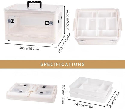 HEY FOLY 30qt Medicine Organizer Storage Box with 4-Side Opening Doors, White Foldable Medication Organizer Empty, Container Case Stackable First Aid Box for Home Storage