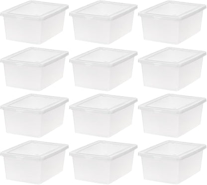 IRIS USA 12-Pack Storage Bins with Lids, 15 Quart, Shoe Boxes Clear Stackable Containers Organize Shoes Closet Shelves, Organization Teacher Tools, Game Storage - BPA-Free Plastic